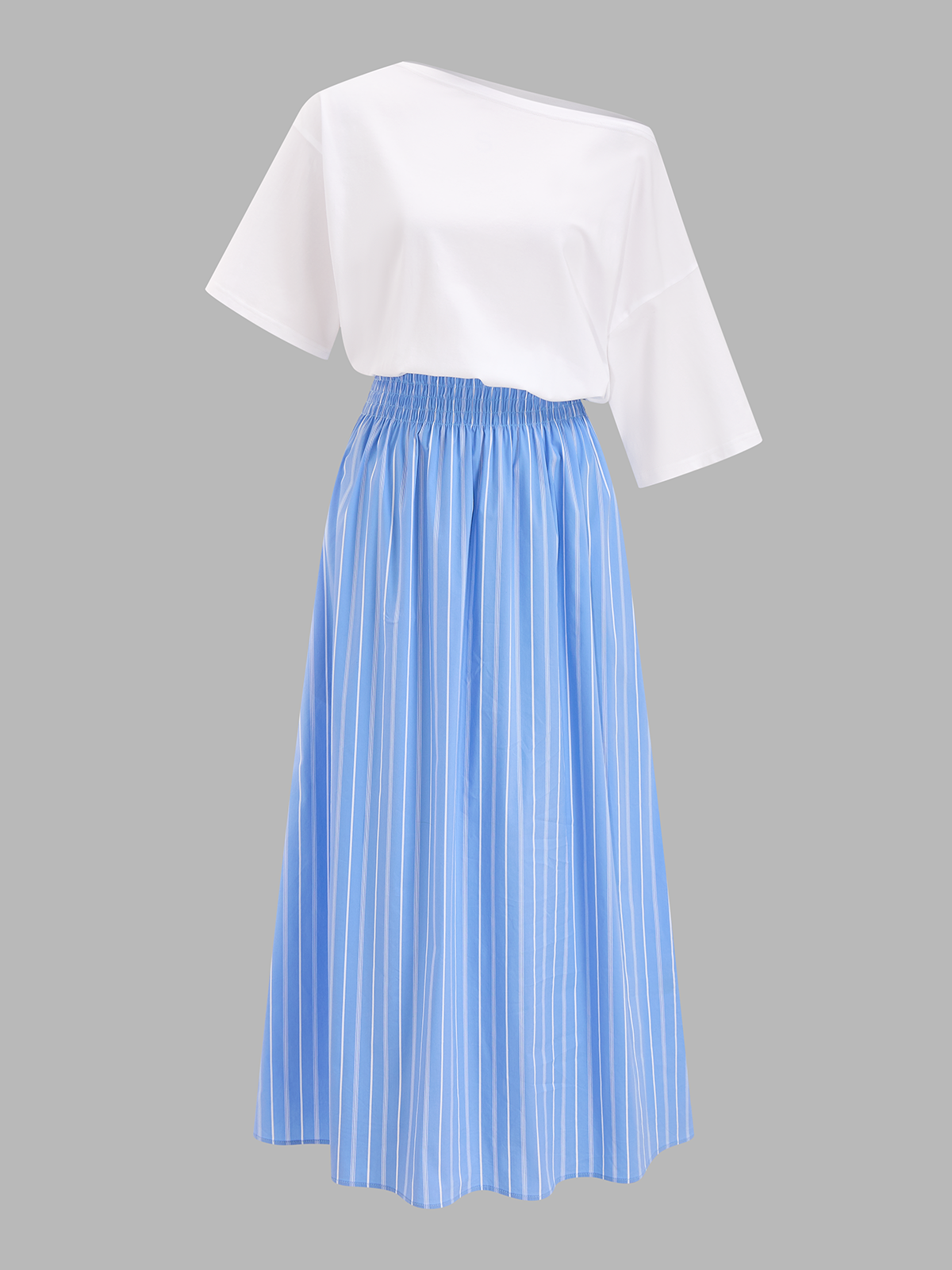 Color Block schulterfreies gestreiftes Midikleid