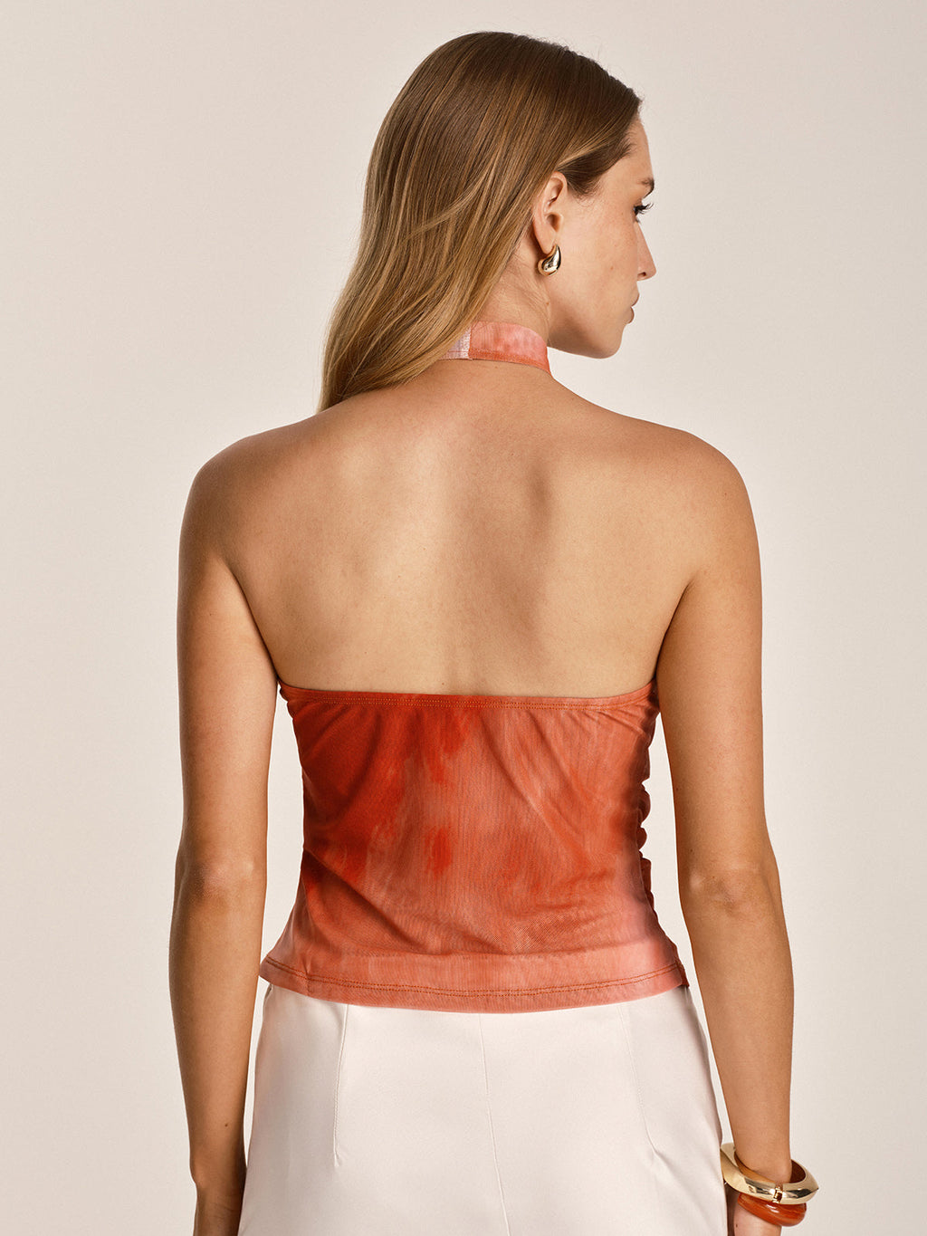 Batik-Neckholder-Mesh-Top mit Wasserfallausschnitt