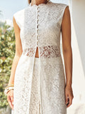 Haut long sans manches en dentelle