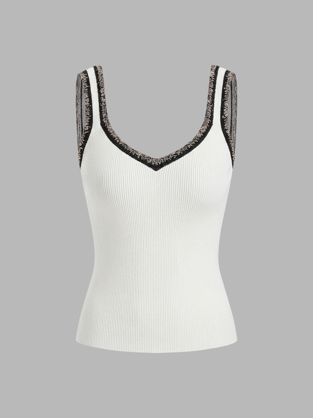Geripptes Tanktop mit Kontrastbesatz