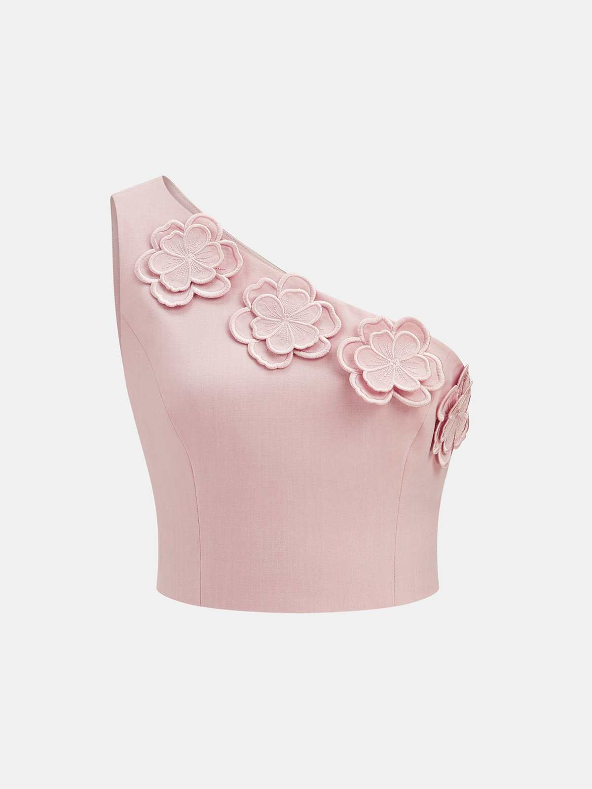 3D-Blumen-Ein-Schulter-Crop-Top und Hosen-Set