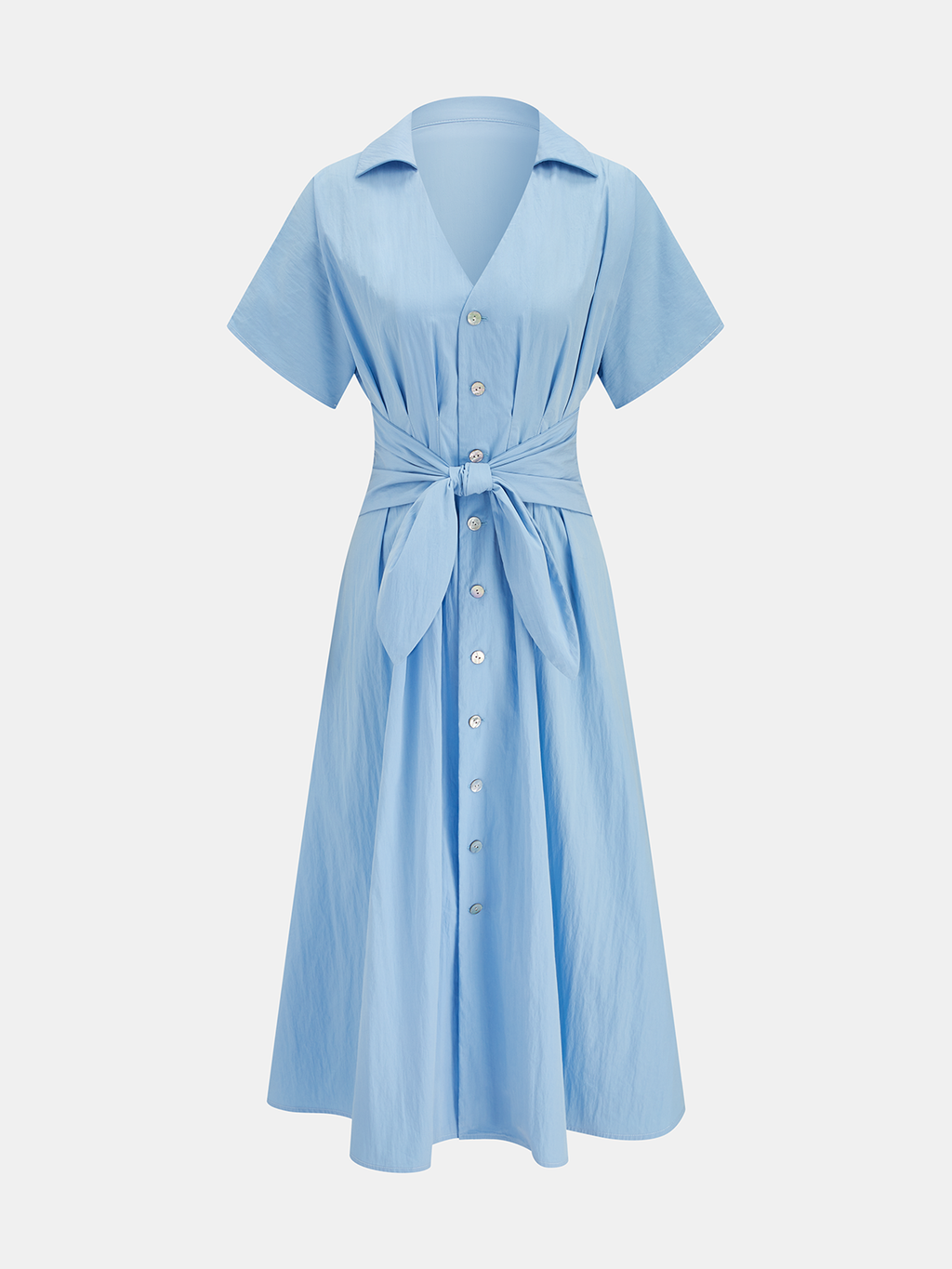 Kurzärmeliges Wickelkleid mit Knopfleiste in Midilänge