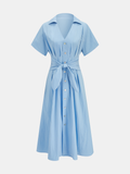 Kurzärmeliges Wickelkleid mit Knopfleiste in Midilänge
