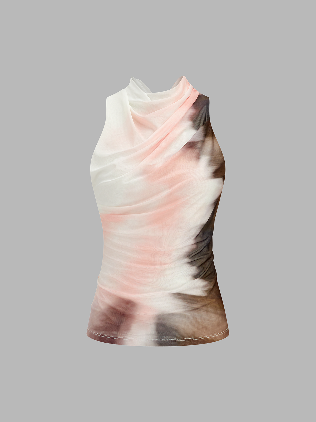Batik-Mesh-Top mit Wasserfallausschnitt und ohne Ärmel