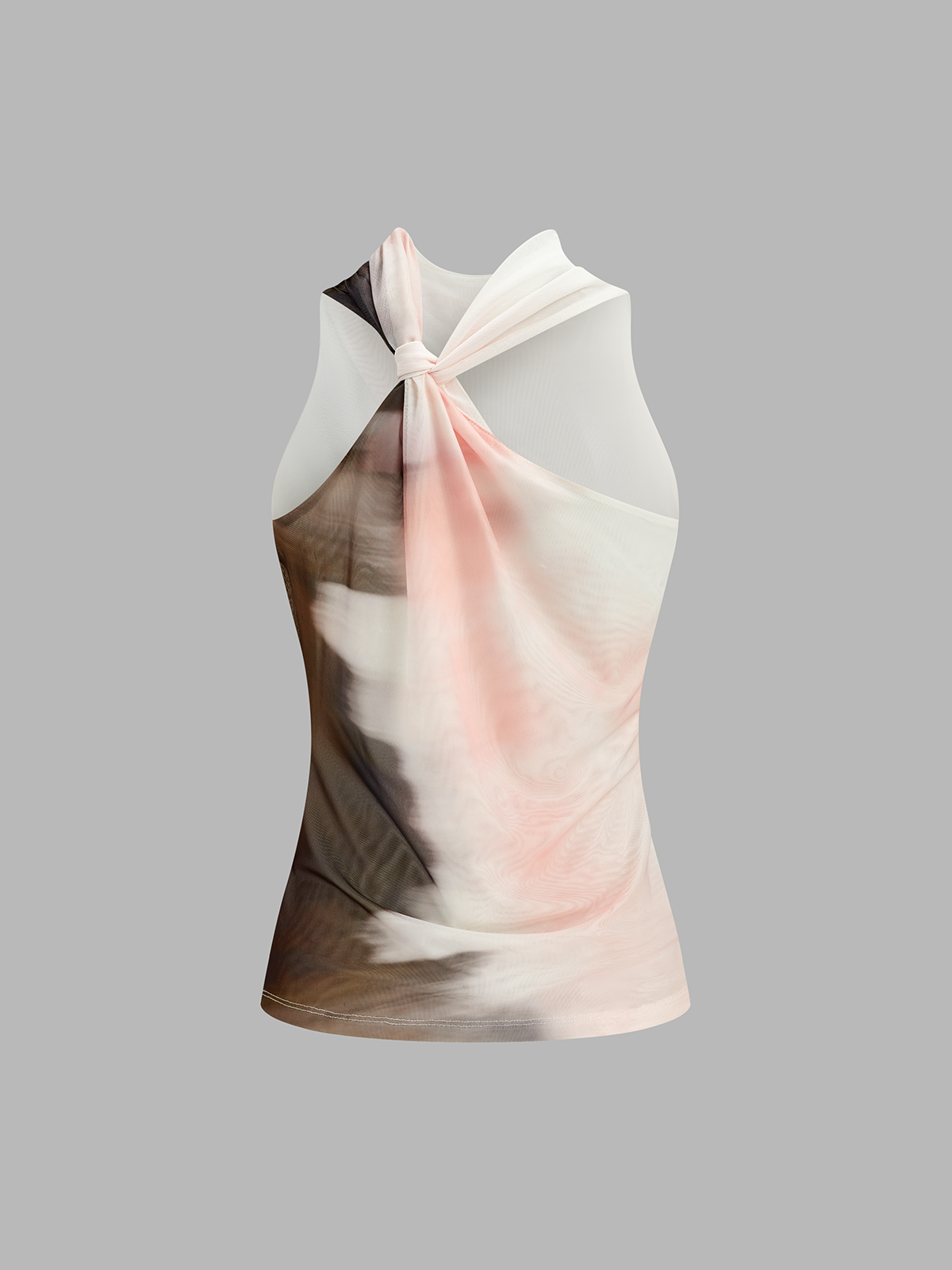 Batik-Mesh-Top mit Wasserfallausschnitt und ohne Ärmel