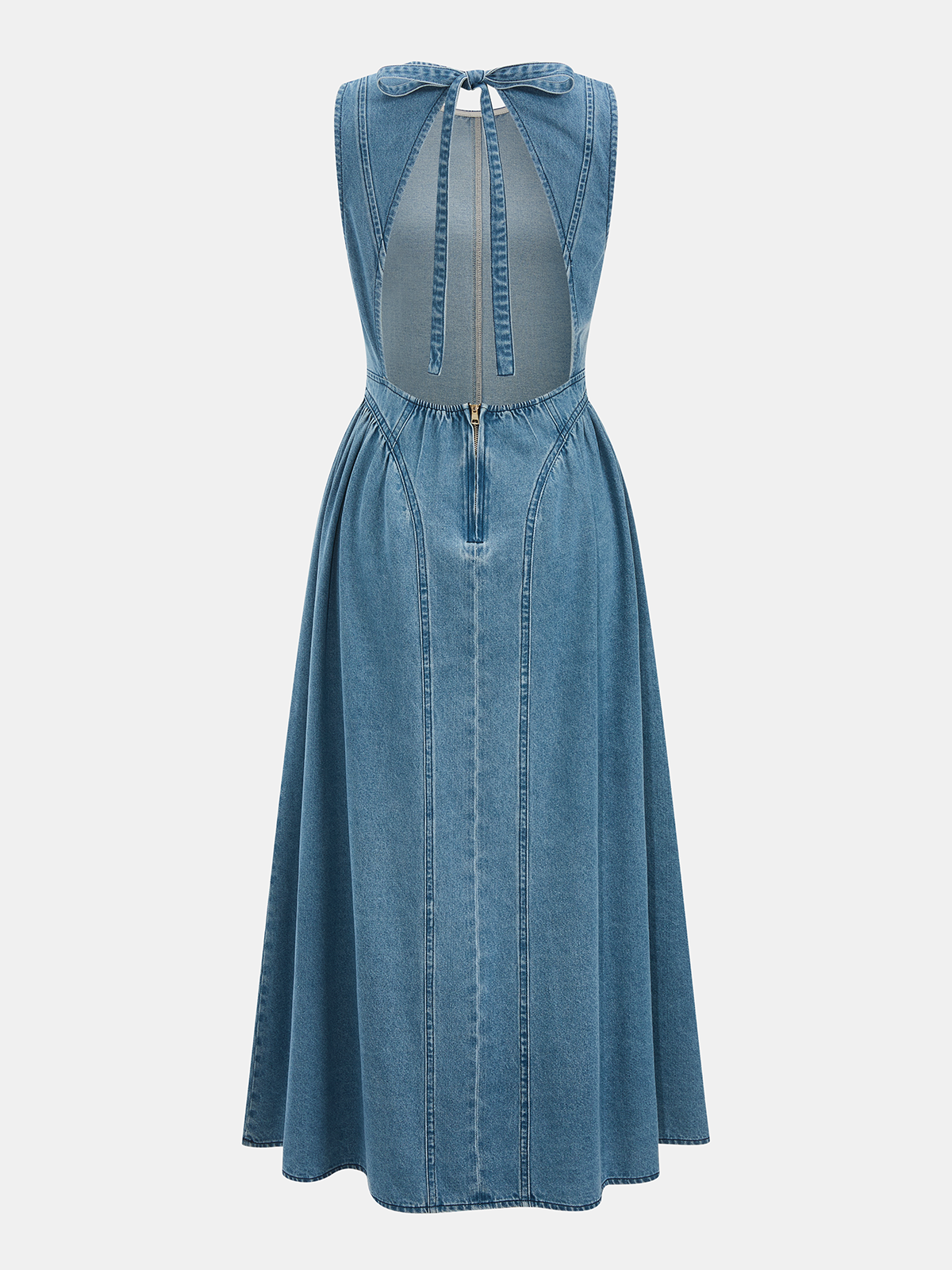Ärmelloses rückenfreies Maxikleid aus Denim