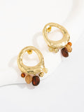 Boucles d'oreilles créoles martelées à pampilles perles ambre