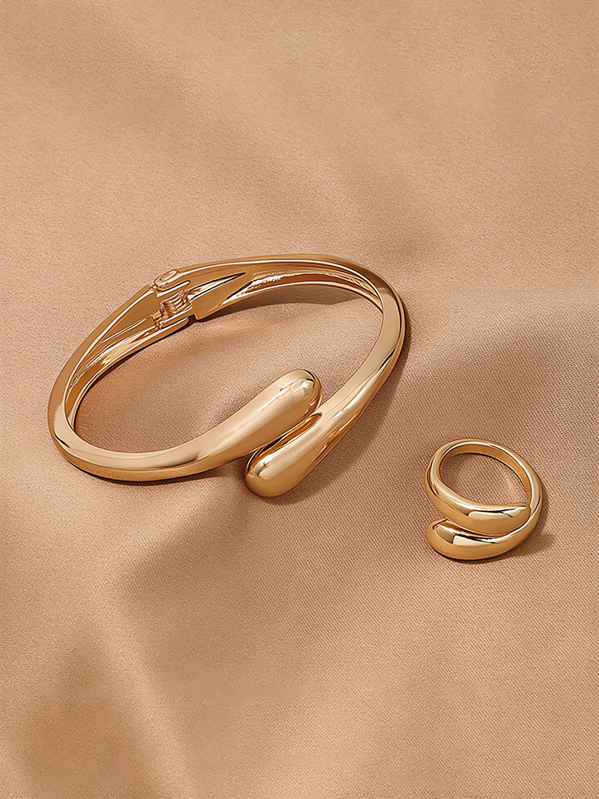 Lot de 2 bracelets et bagues ouverts minimalistes et lisses