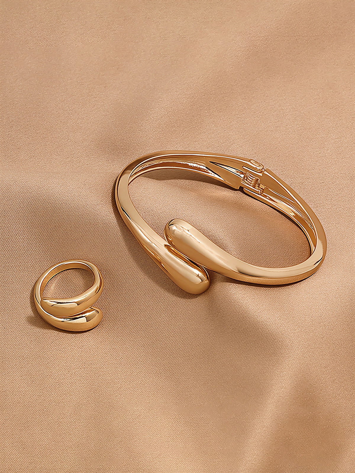 Lot de 2 bracelets et bagues ouverts minimalistes et lisses