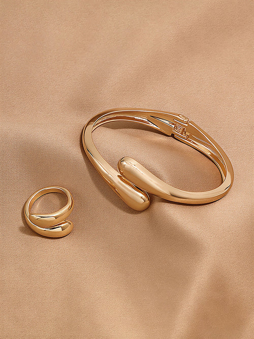 2er-Set glatte, minimalistische offene Armreife und Ringe