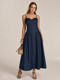Maxikleid mit Spitzendetails und Denim-Optik