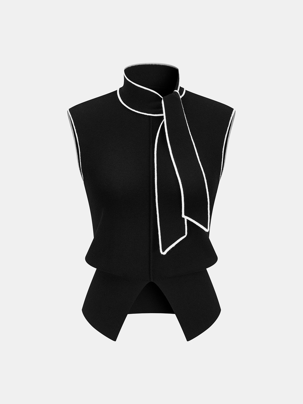 Gilet pull à col noué et liseré contrastant