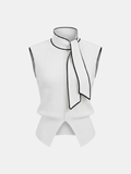 Contrast-Trim Tie-Neck Sweater Vest