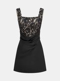 Lace Square Neck Ruched Mini Dress