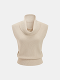 Cowl Neck Sleeveless Ribbed Knit Vest