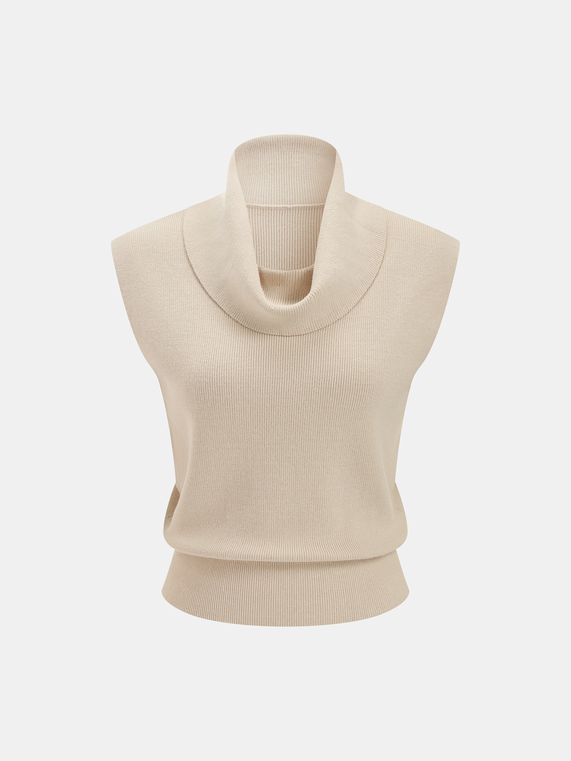 Cowl Neck Sleeveless Ribbed Knit Vest