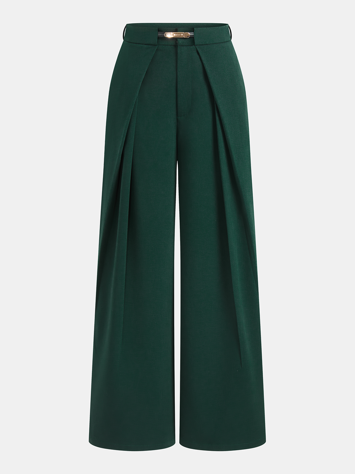 Hose mit hohem Bund, Gürtel, Falten und weitem Bein