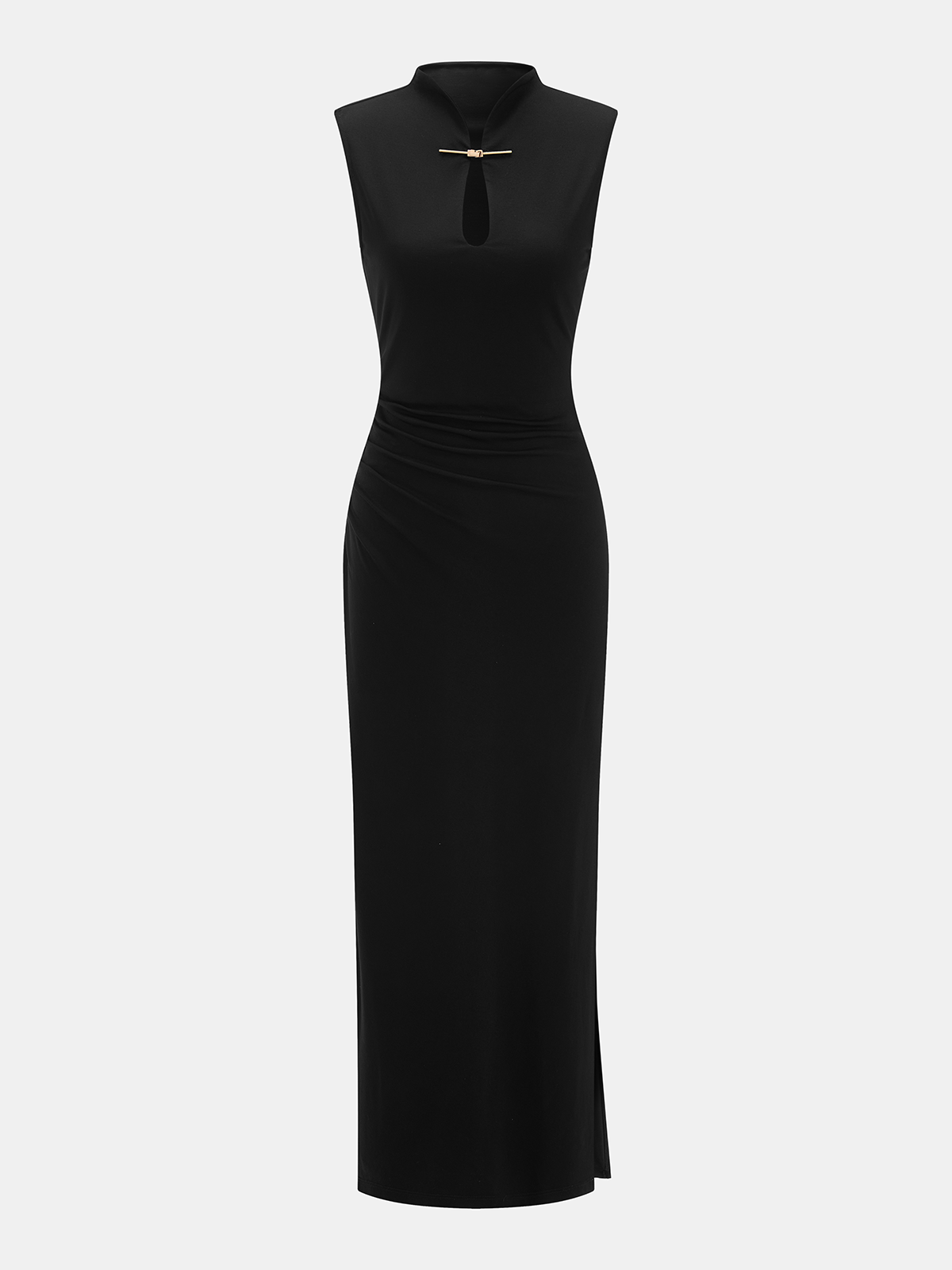 Ärmelloses Maxi-Kleid mit Raffung und Schlüsselloch-Ausschnitt