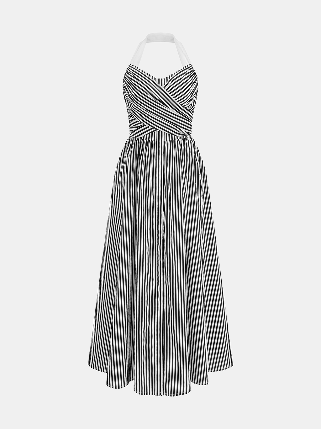 Baumwolle gestreiftes Neckholder Maxikleid