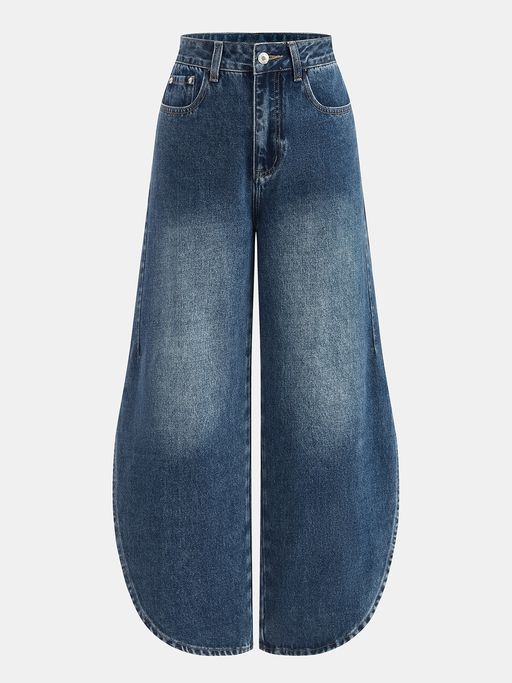 Jeans mit weitem Bein, seitlichem Schlitz und mittlerer Bundhöhe