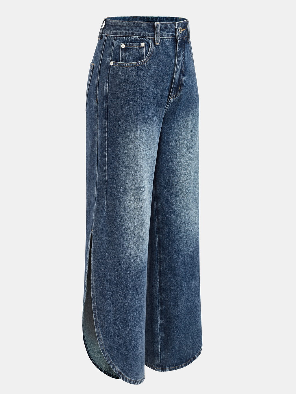 Jeans mit weitem Bein, seitlichem Schlitz und mittlerer Bundhöhe