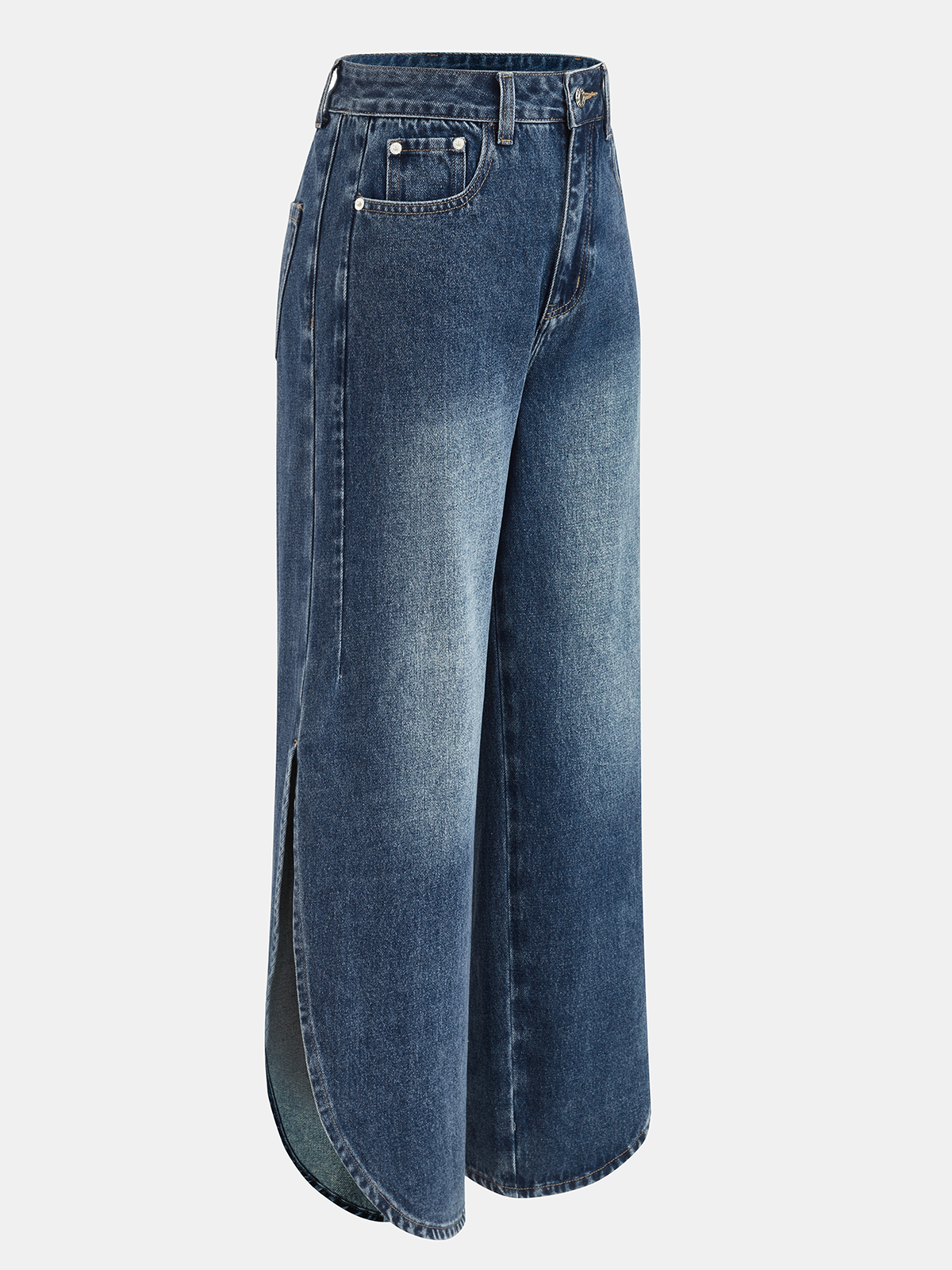 Jeans mit weitem Bein, seitlichem Schlitz und mittlerer Bundhöhe