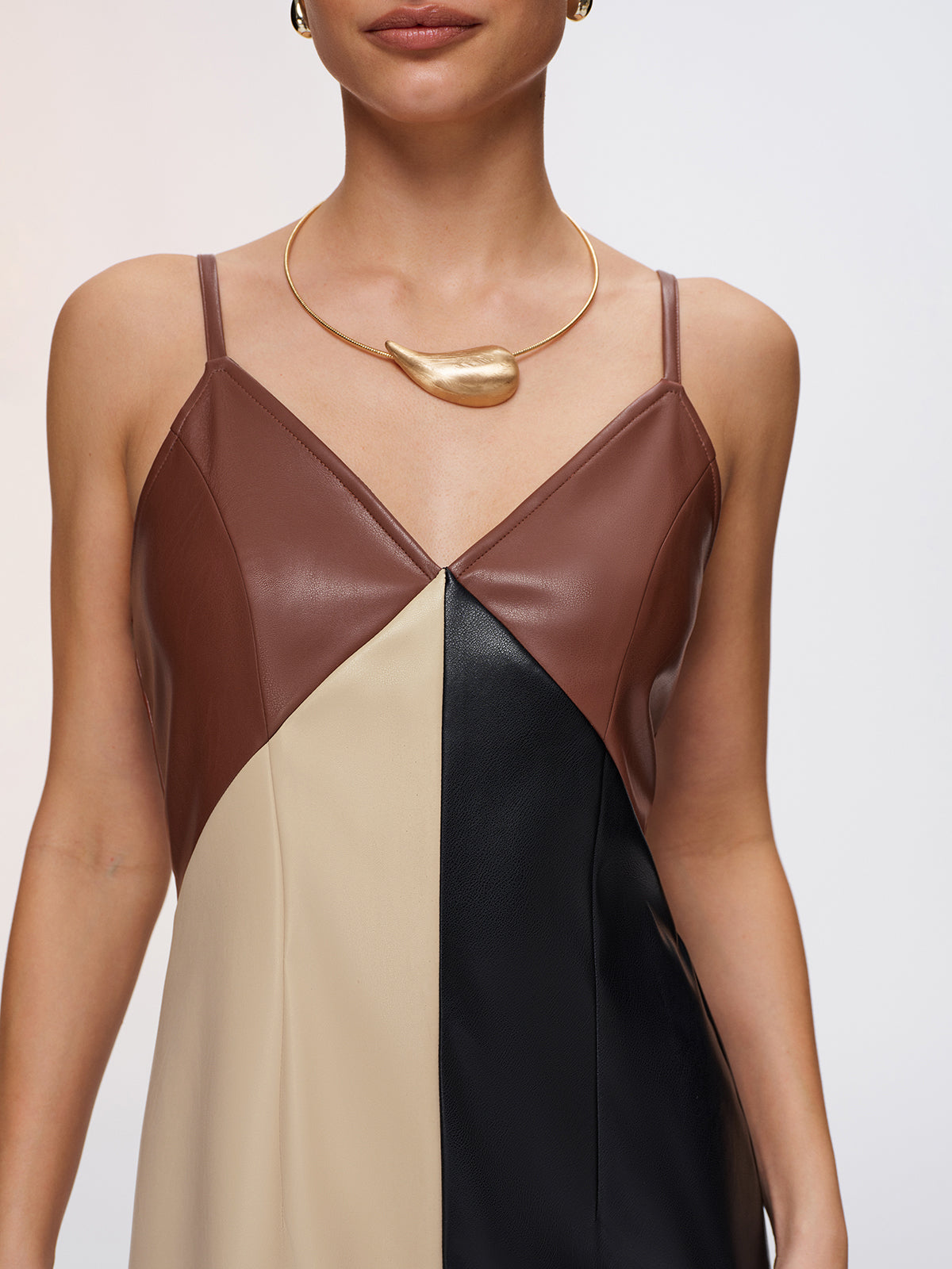 Color-Block Kunstleder-Cami-Kleid