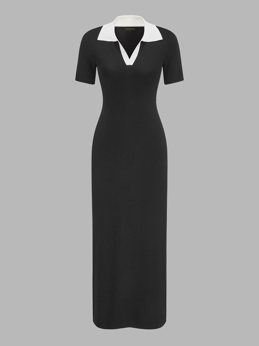 Robe longue en maille à manches courtes et col contrastant