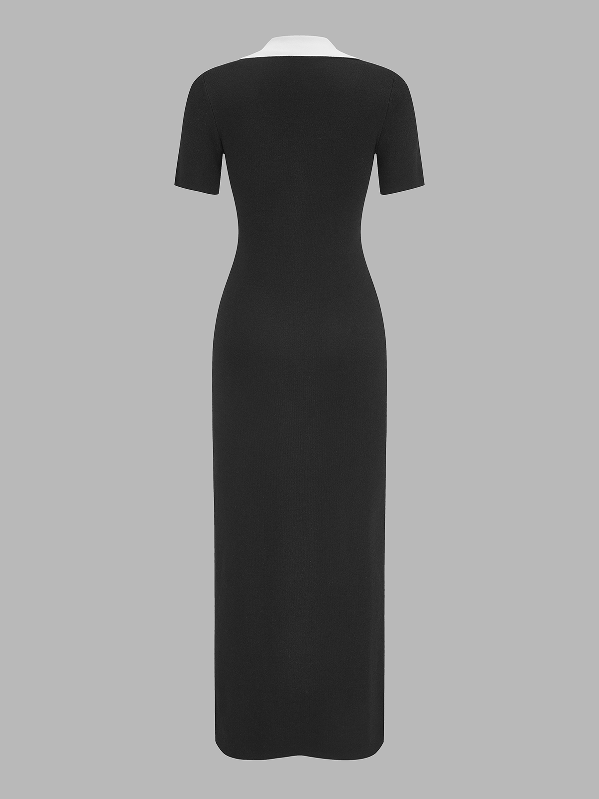 Kontrastkragen Strick-Maxikleid mit kurzen Ärmeln