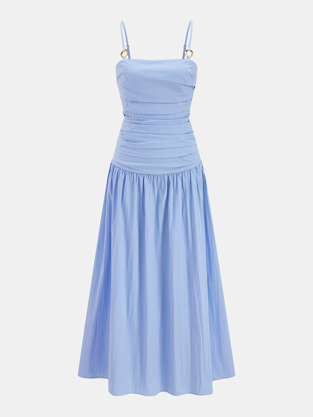 Robe Caraco Froncée en Mélange de Coton à Anneau Métallique