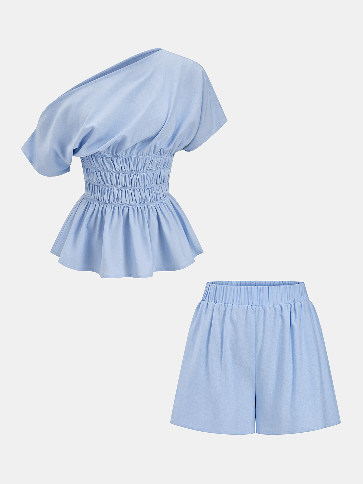 Ensemble Top Peplum Froncé Épaules Dénudées et Short