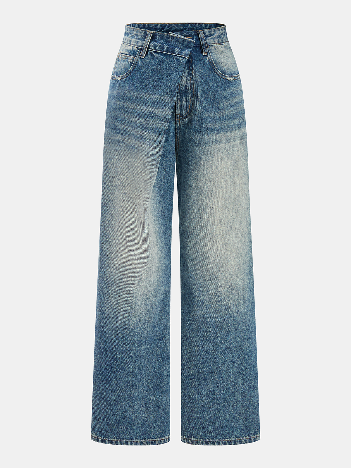 Asymmetrische Jeans mit weitem Bein und Bund
