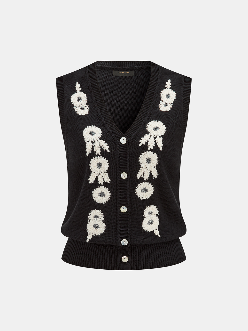 Gilet en maille col V brodé floral 3D