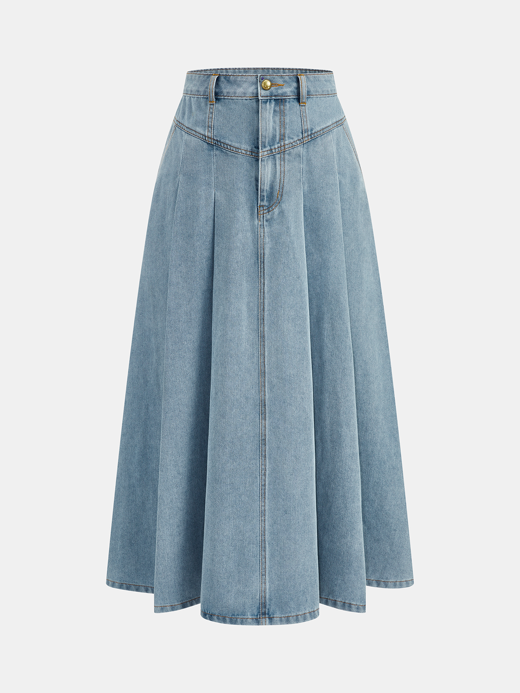 Denim Crop Vest & Pleated Midi Skirt Set