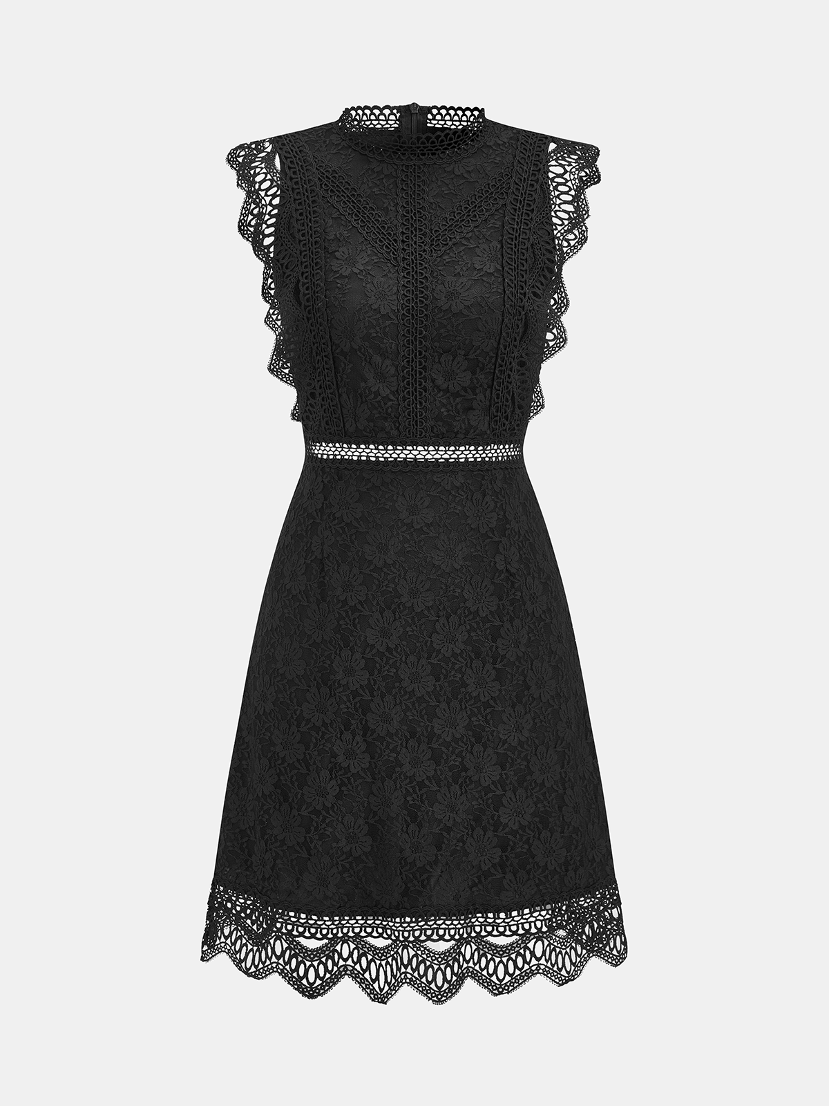 Ärmelloses A-Linien-Kleid mit Muschelsaum aus Spitze