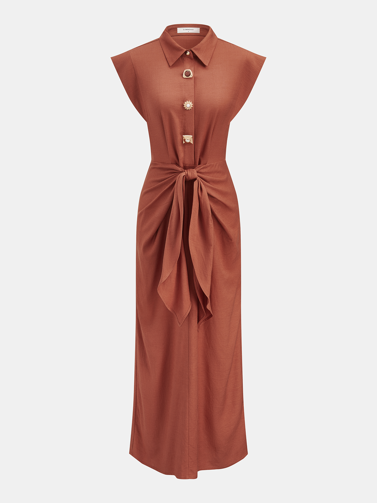 Robe longue sans manches à col et taille cintrée