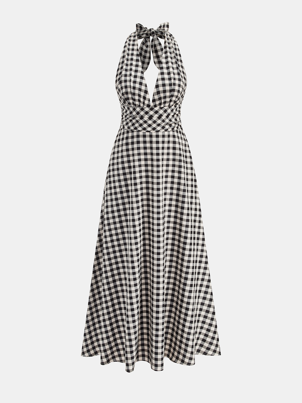 Robe longue licou en mélange de coton vichy