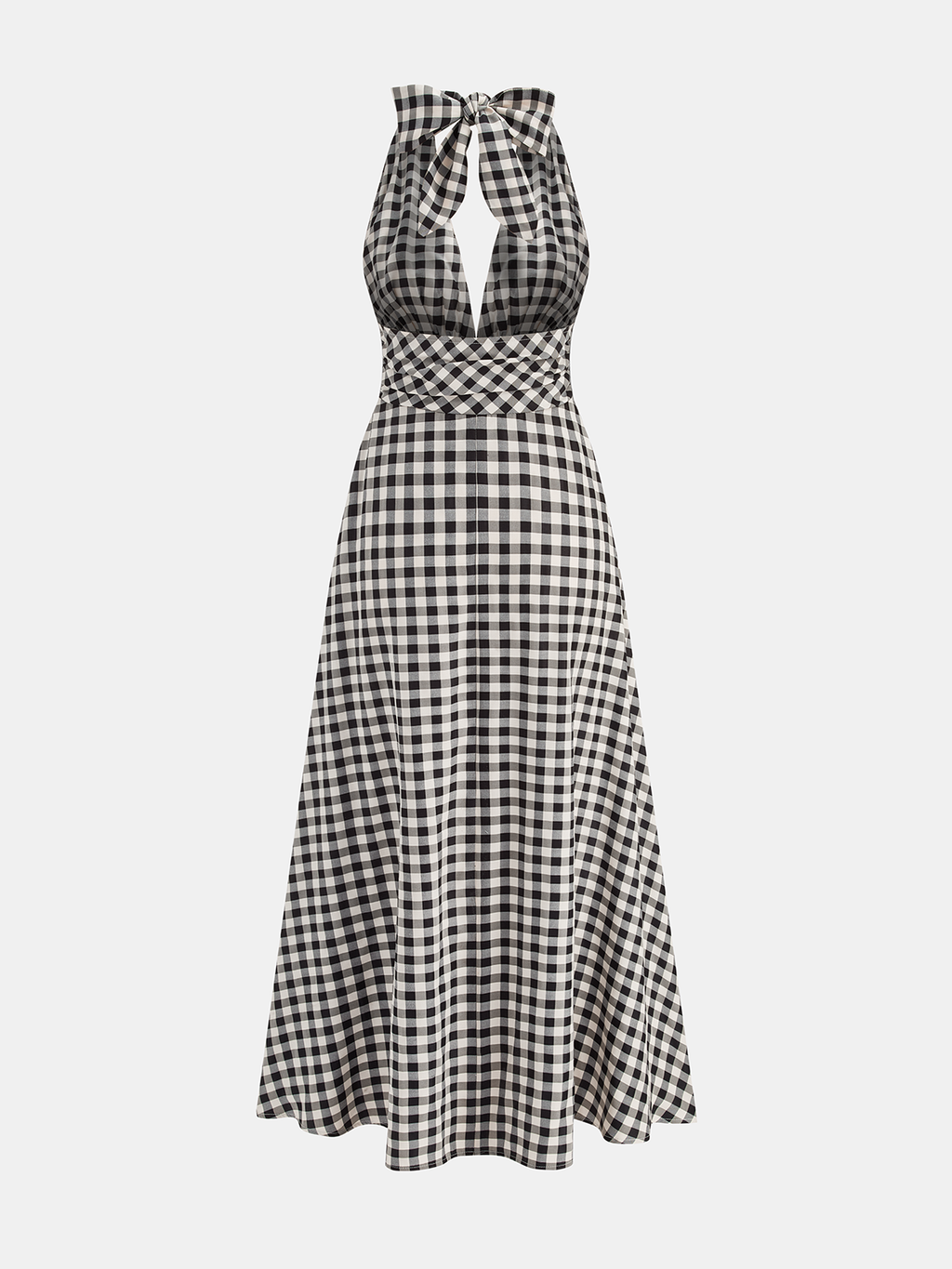 Robe longue licou en mélange de coton vichy