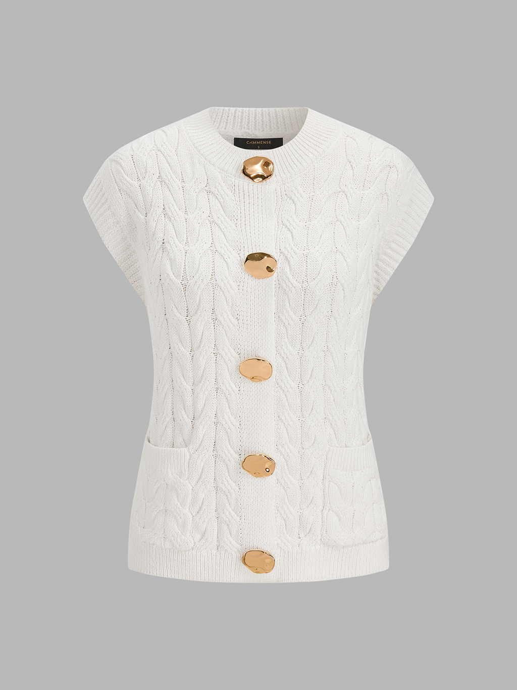 Sleeveless Metal Detail Cable Knit Top