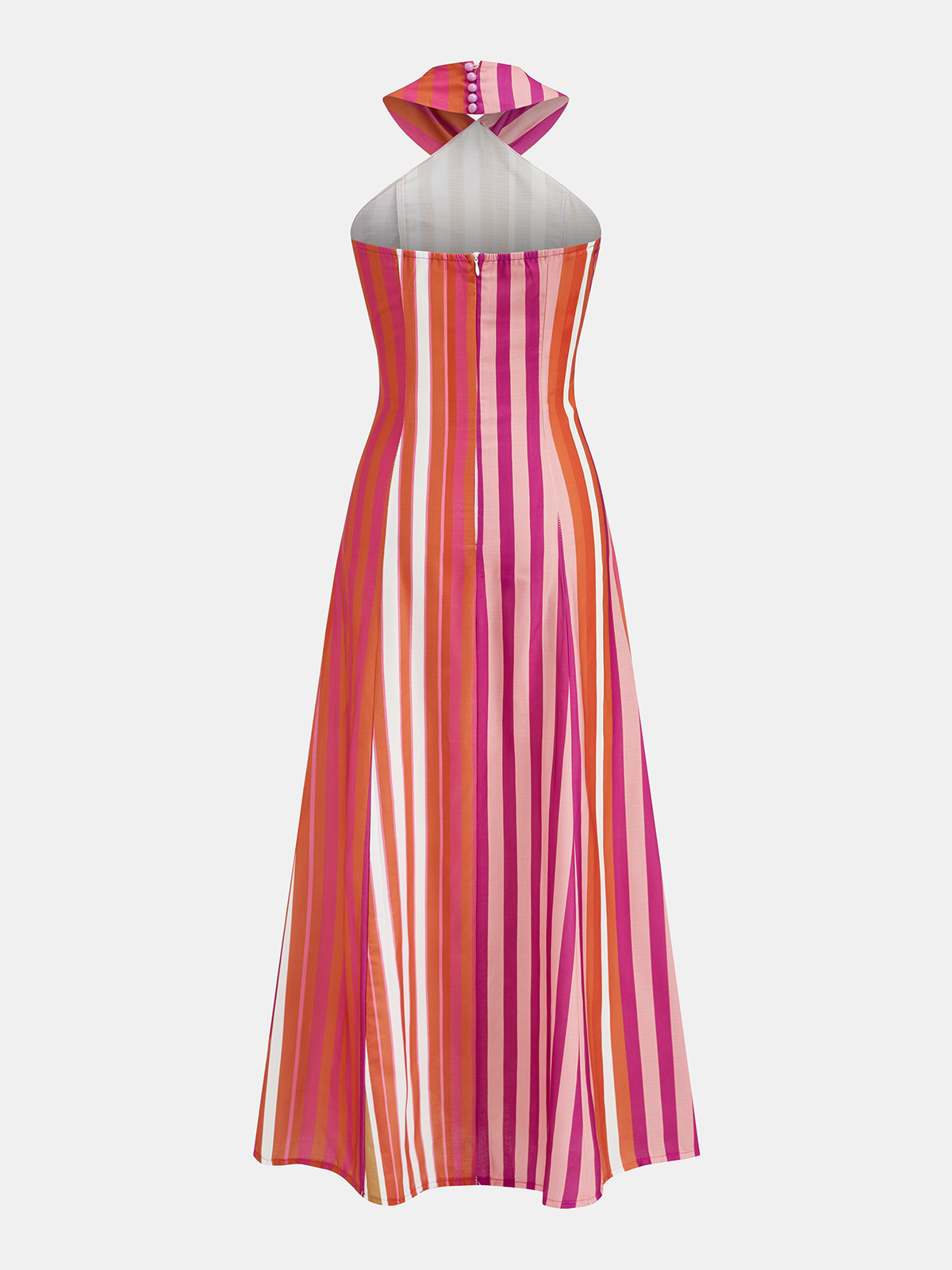 Robe longue dos nu à rayures croisées