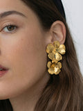Double Flower Statement Drop Earrings