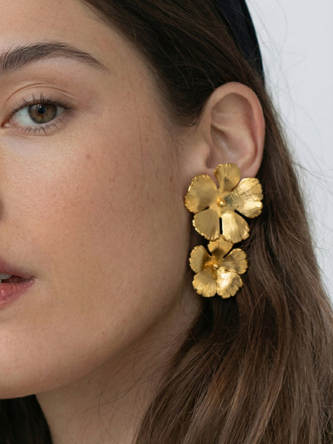 Double Flower Statement Drop Earrings