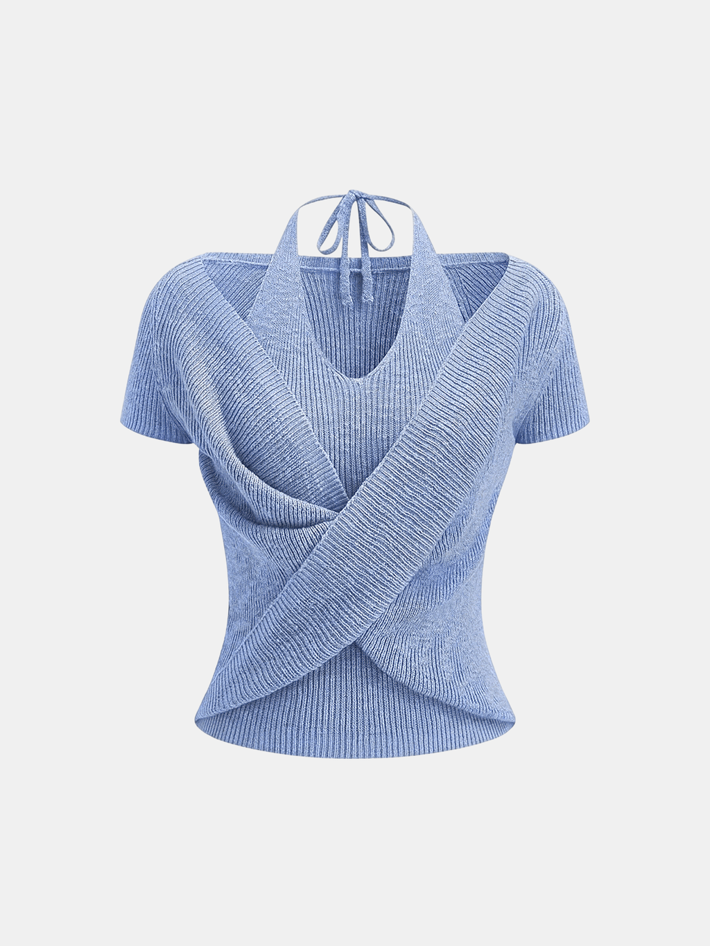 Halter Wrap Short Sleeve Knit Top