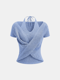Halter Wrap Short Sleeve Knit Top
