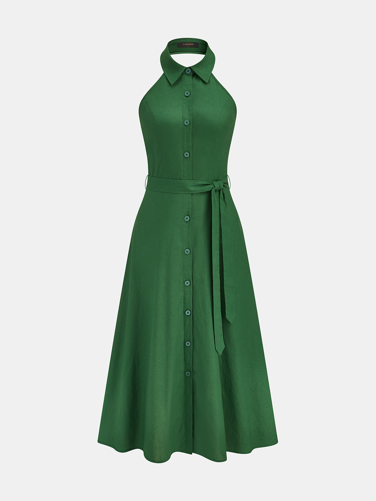 Robe longue sans manches en coton et lin avec ceinture
