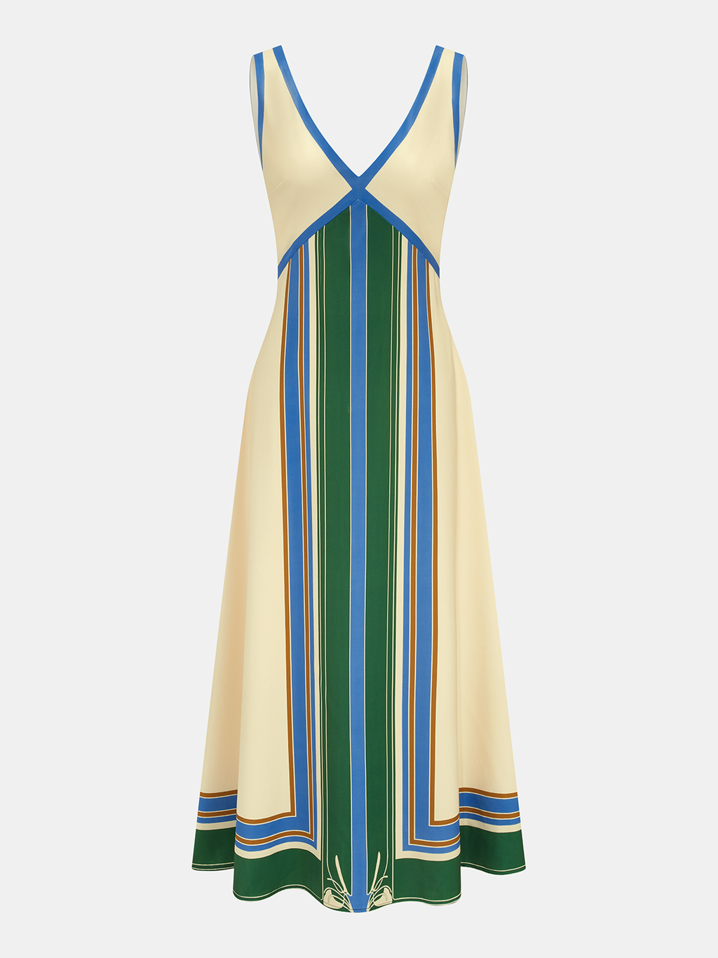 Maxikleid ohne Ärmel mit V-Ausschnitt und geometrischem Muster