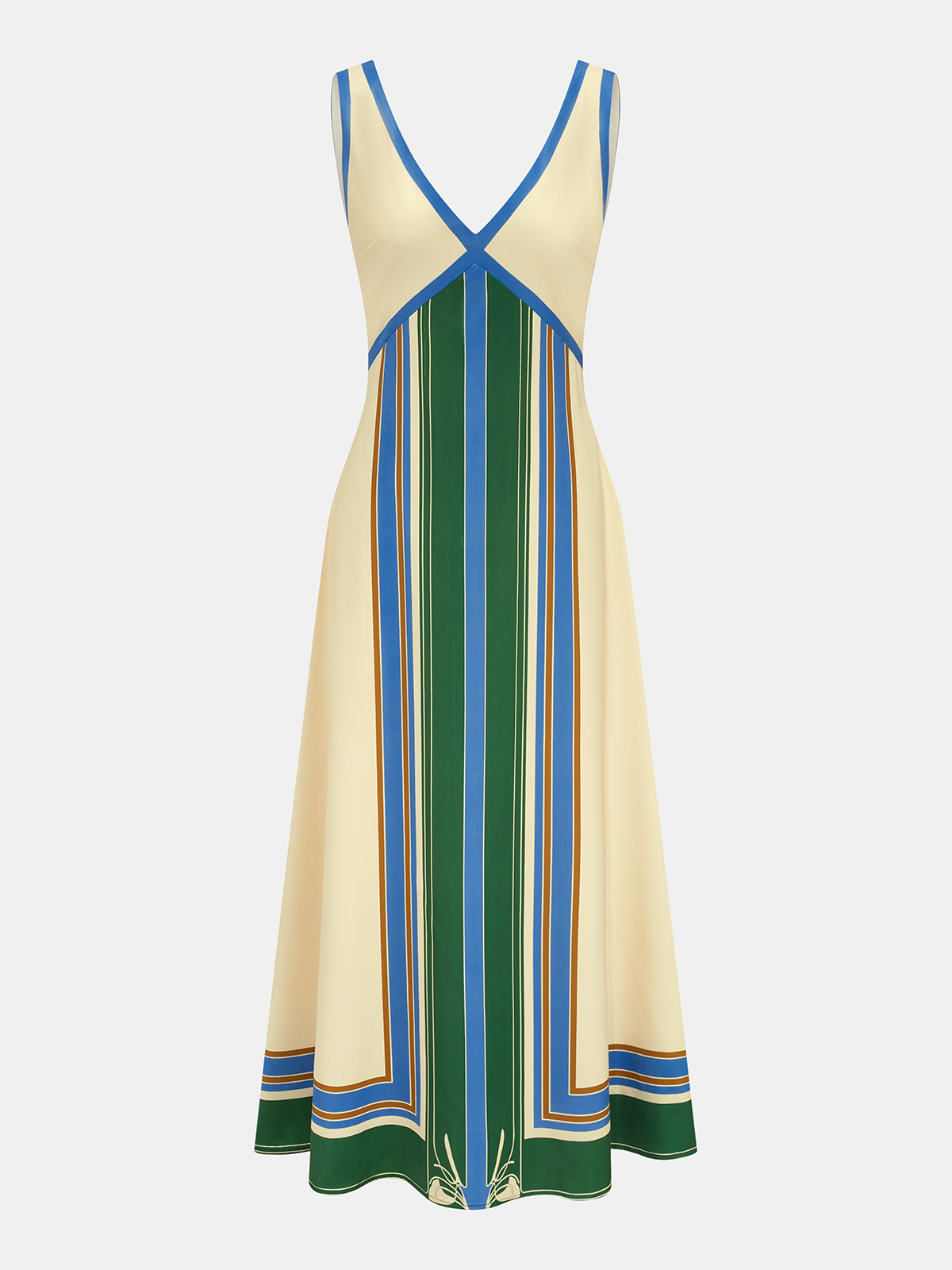 Maxikleid ohne Ärmel mit V-Ausschnitt und geometrischem Muster