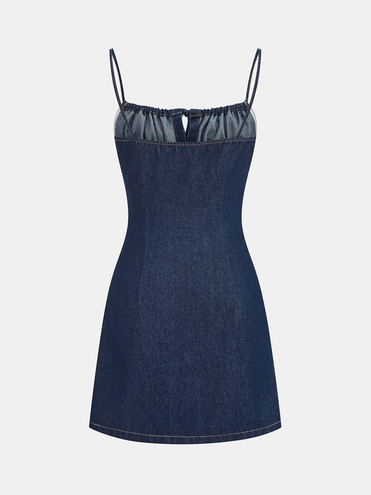 Mini-robe camisole en jean à cordon et boutons