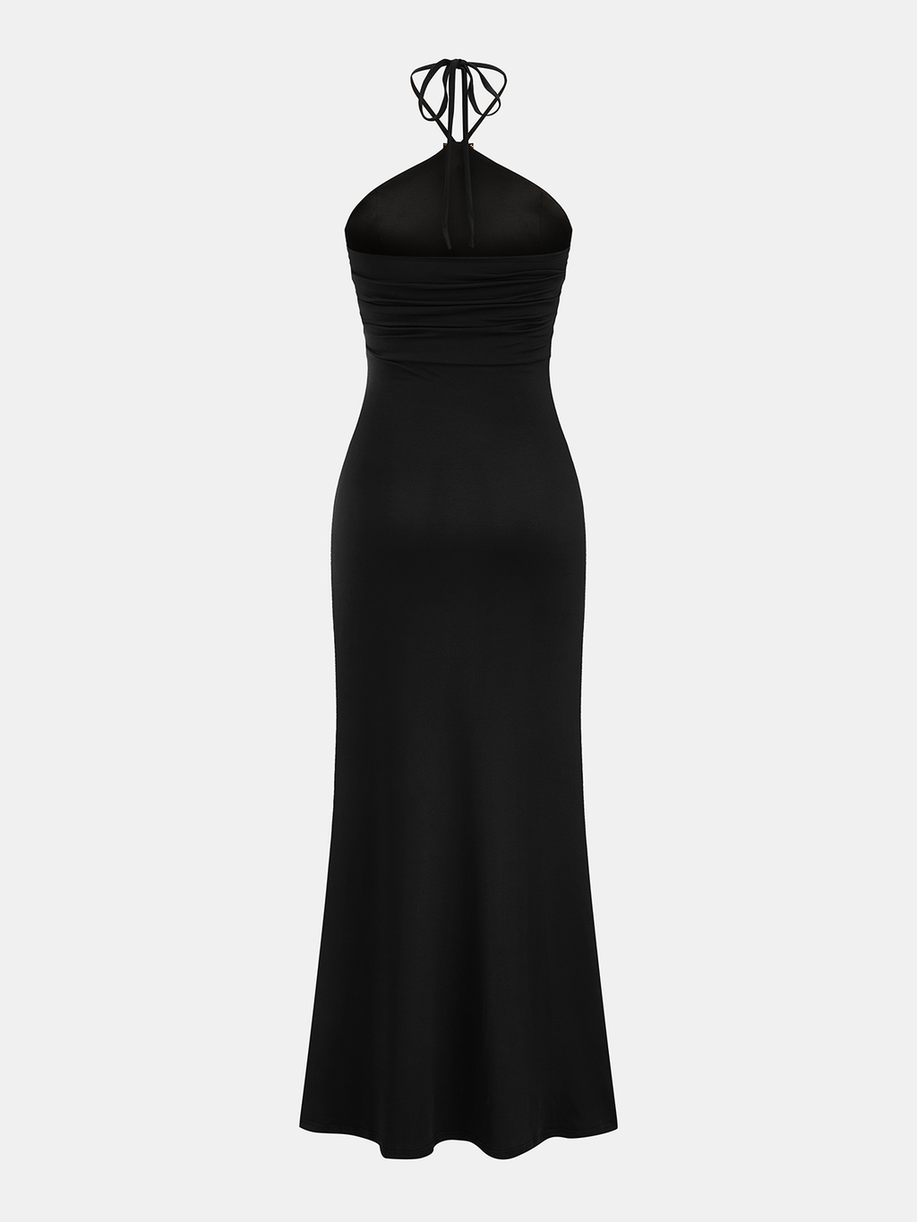 Neckholder-Maxikleid mit Raffungen und Verzierungen