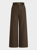 Belted Linen-Blend Wide-Leg Pants